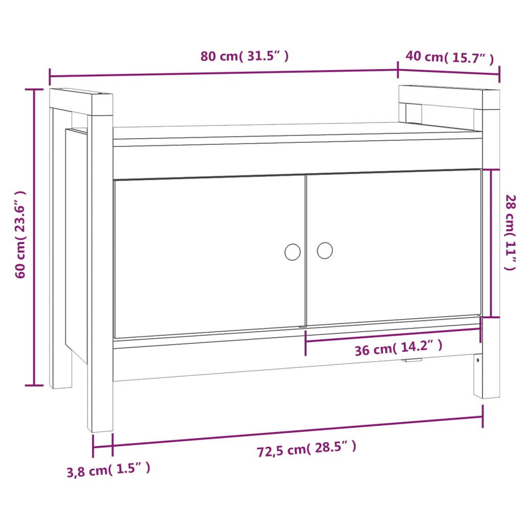 entrébænk 80x40x60 cm massivt fyrretræ gyldenbrun