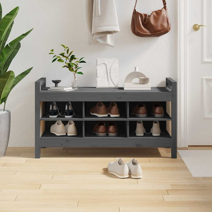 entrébænk 110x40x60 cm massivt fyrretræ grå