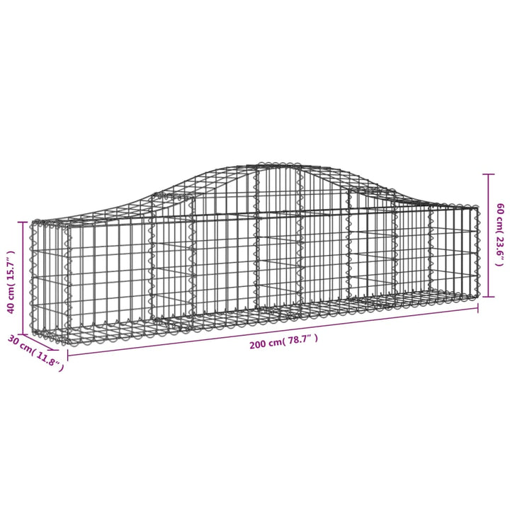 buede gabionkurve 2 stk. 200x30x40/60 cm galvaniseret jern
