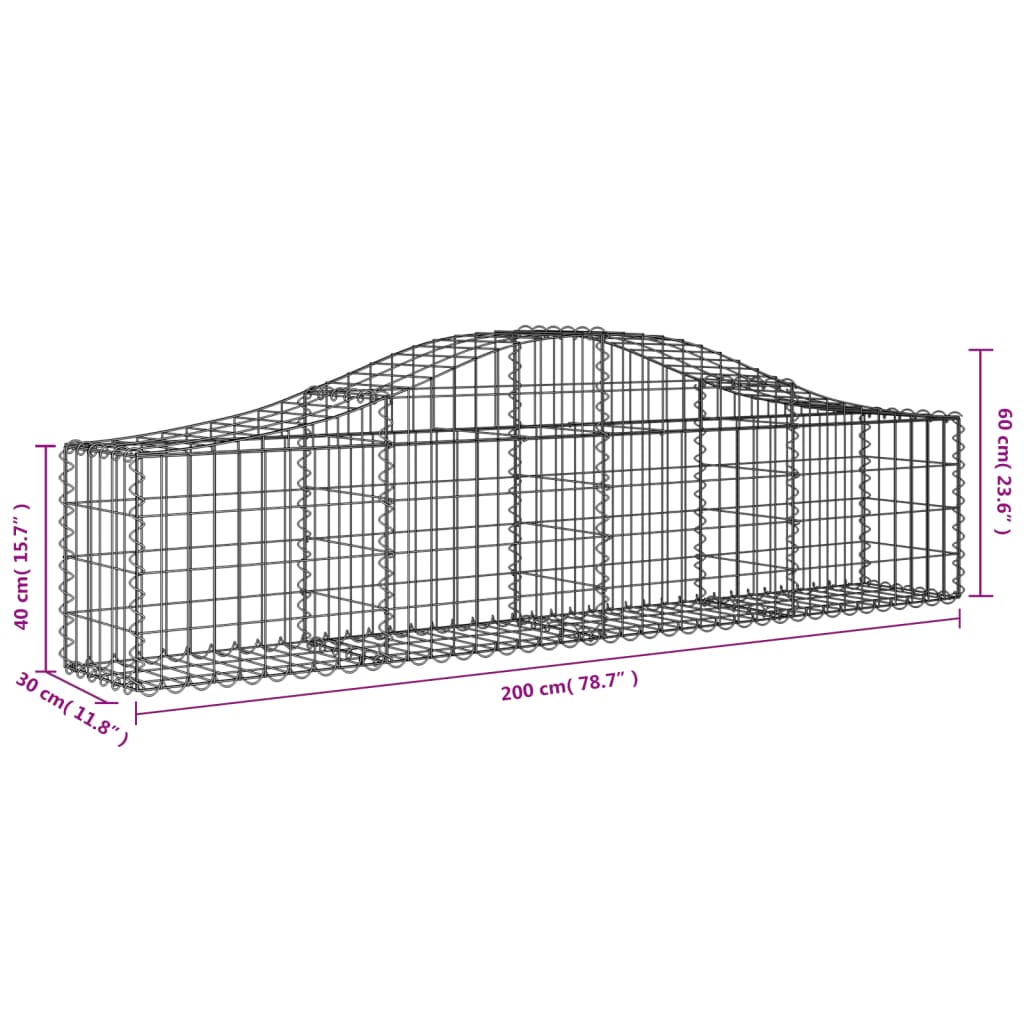 buede gabionkurve 14 stk. 200x30x40/60 cm galvaniseret jern