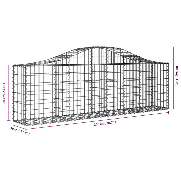 buede gabionkurve 2 stk. 200x30x60/80 cm galvaniseret jern