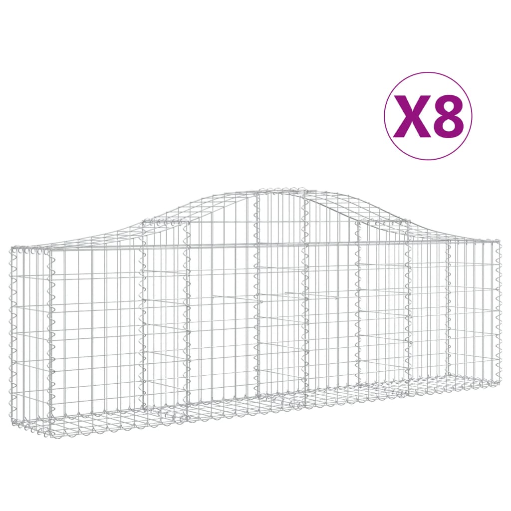 buede gabionkurve 8 stk. 200x30x60/80 cm galvaniseret jern