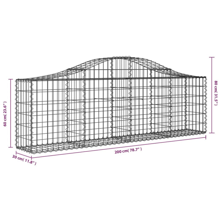 buede gabionkurve 8 stk. 200x30x60/80 cm galvaniseret jern