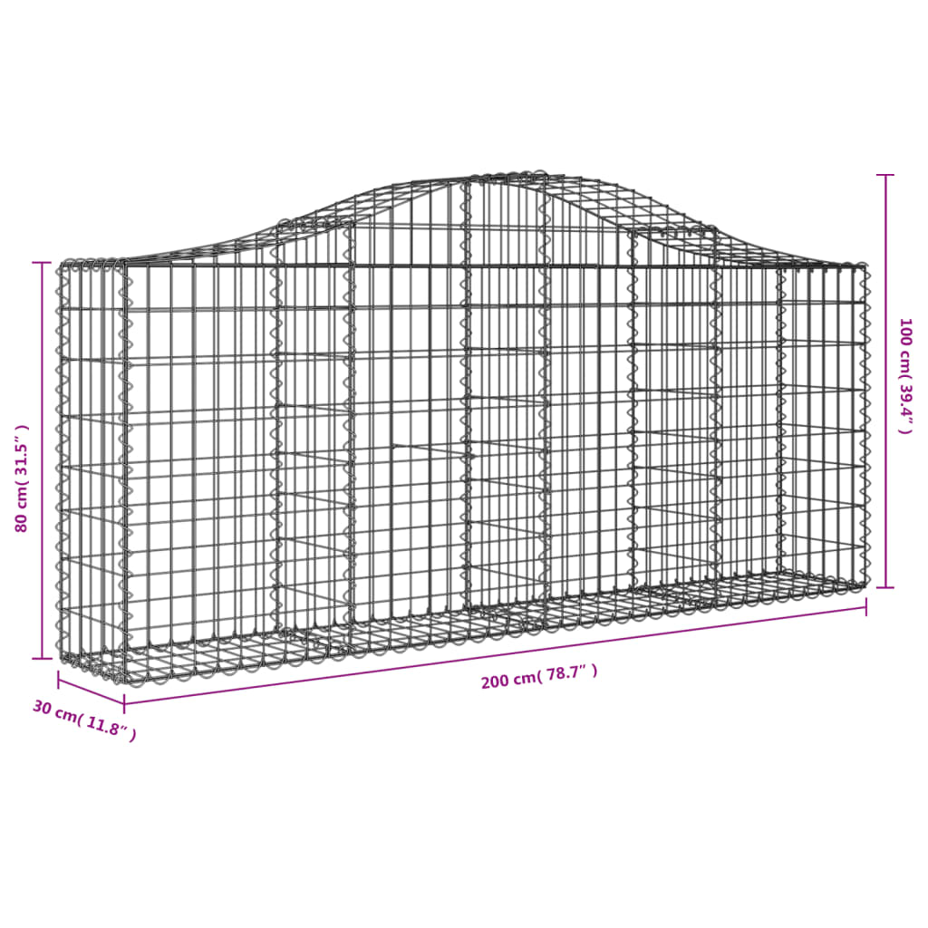 buede gabionkurve 20 stk. 200x30x80/100 cm galvaniseret jern
