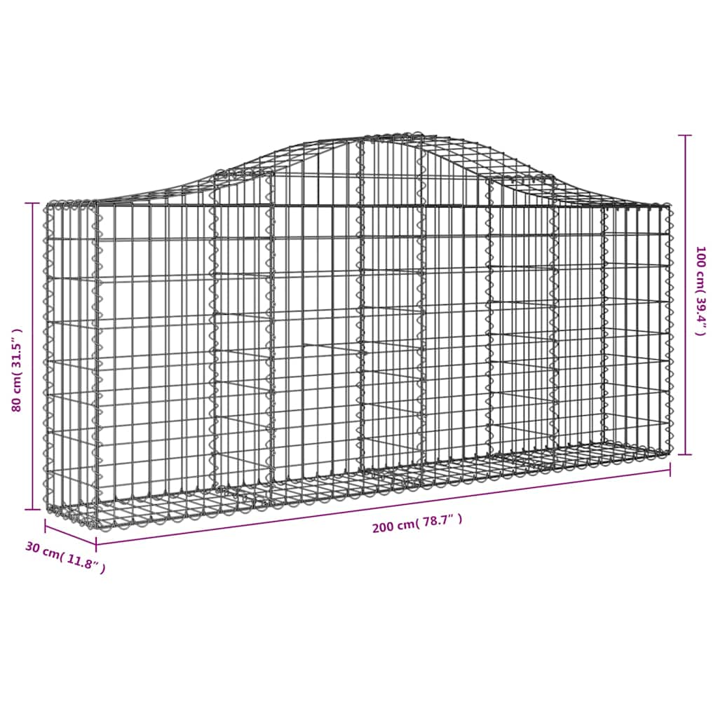 buede gabionkurve 30 stk. 200x30x80/100 cm galvaniseret jern