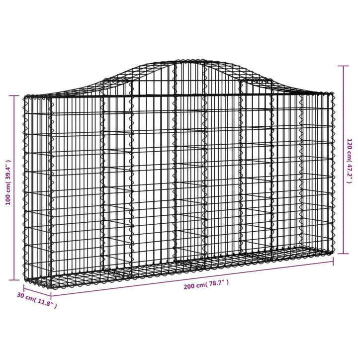 buede gabionkurve 2 stk. 200x30x100/120 cm galvaniseret jern