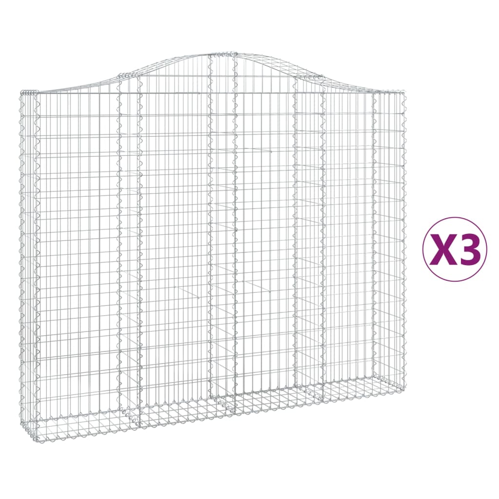 buede gabionkurve 3 stk. 200x30x160/180 cm galvaniseret jern