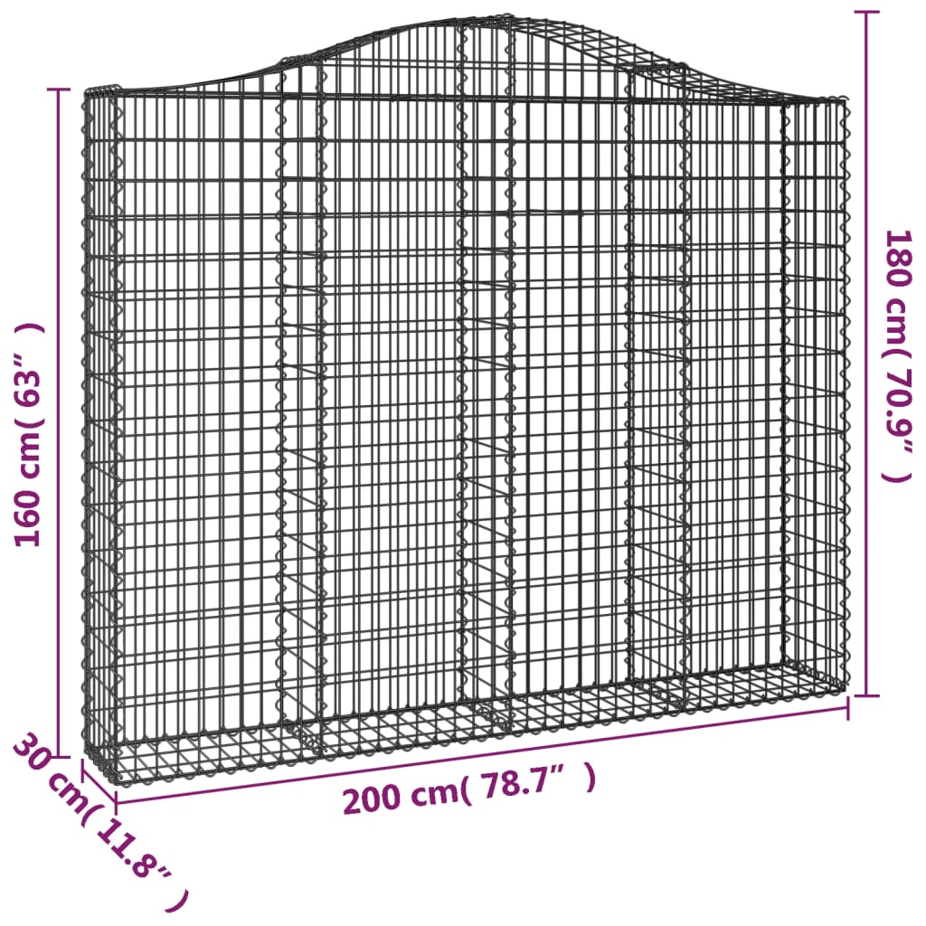 buede gabionkurve 4 stk. 200x30x160/180 cm galvaniseret jern