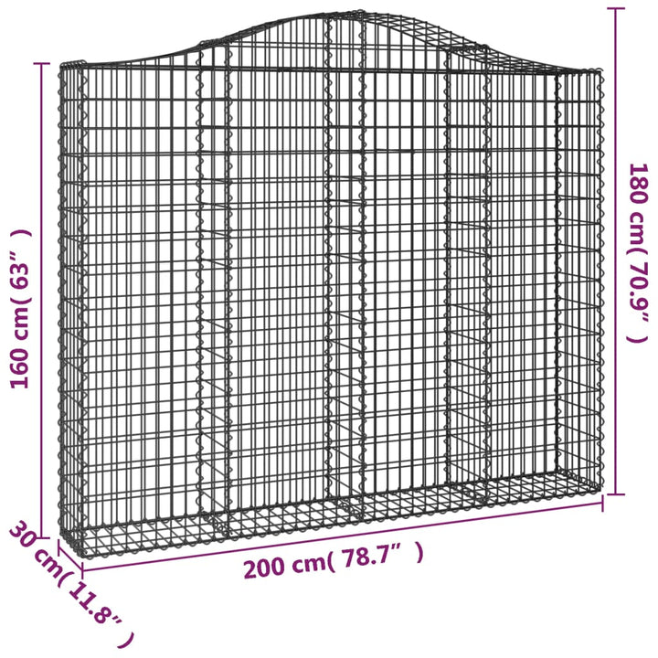 buede gabionkurve 4 stk. 200x30x160/180 cm galvaniseret jern