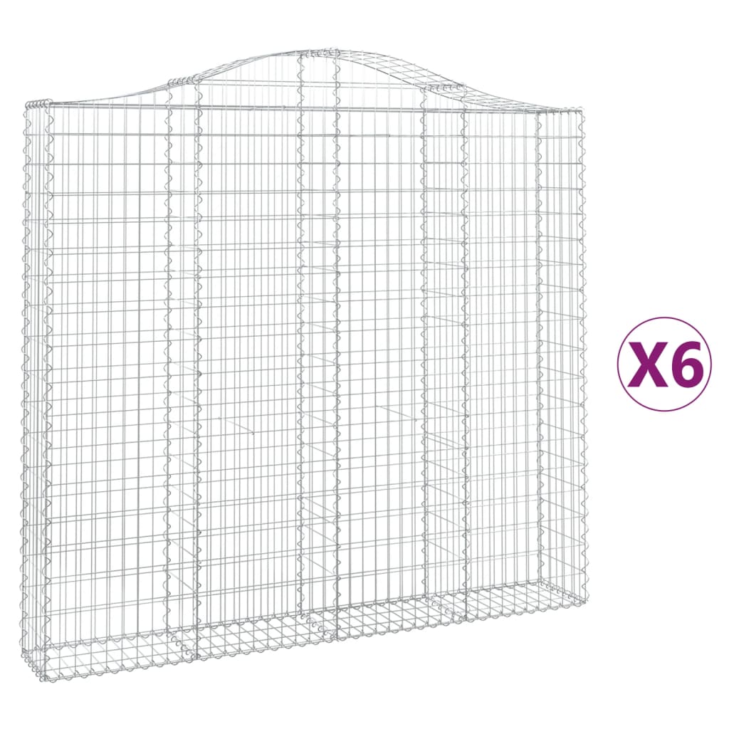 buede gabionkurve 6 stk. 200x30x180/200 cm galvaniseret jern