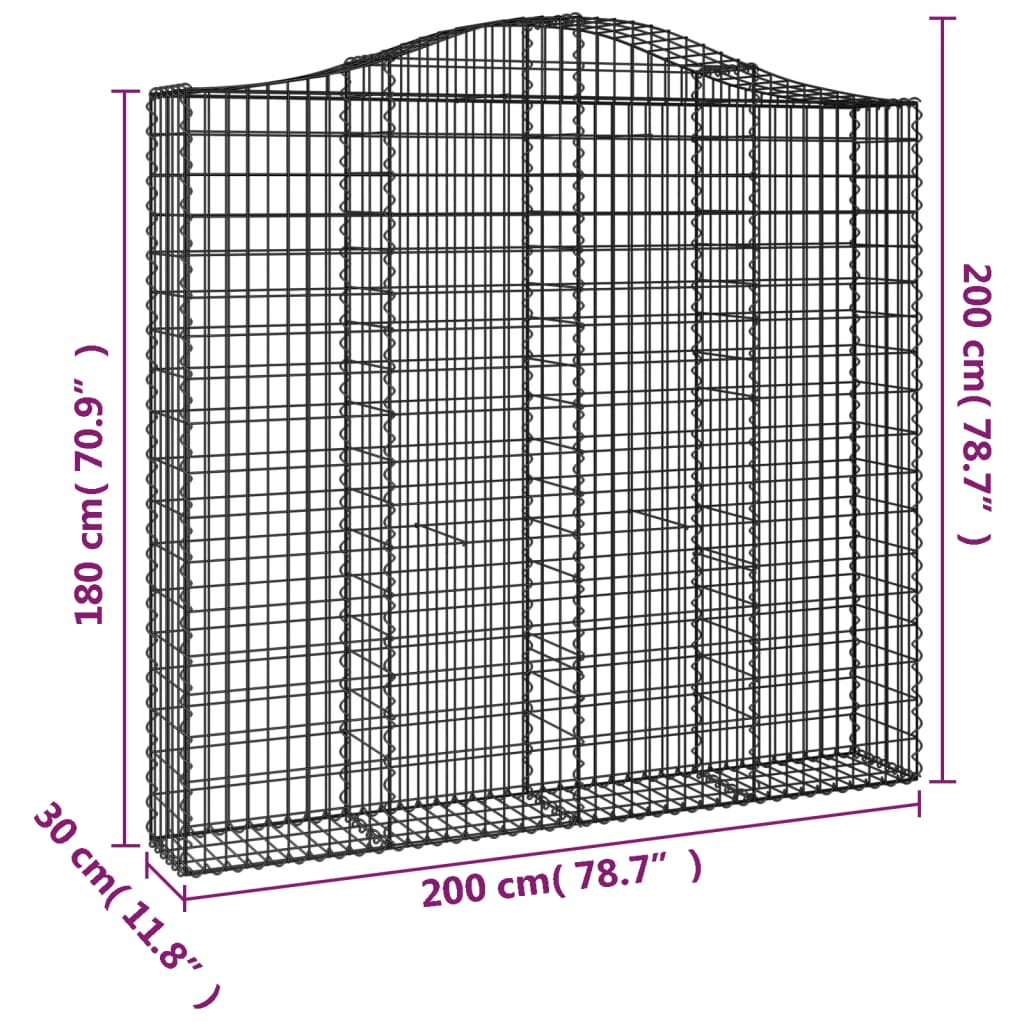 buede gabionkurve 6 stk. 200x30x180/200 cm galvaniseret jern