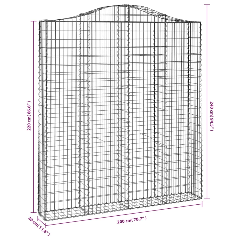 buede gabionkurve 2 stk. 200x30x220/240 cm galvaniseret jern