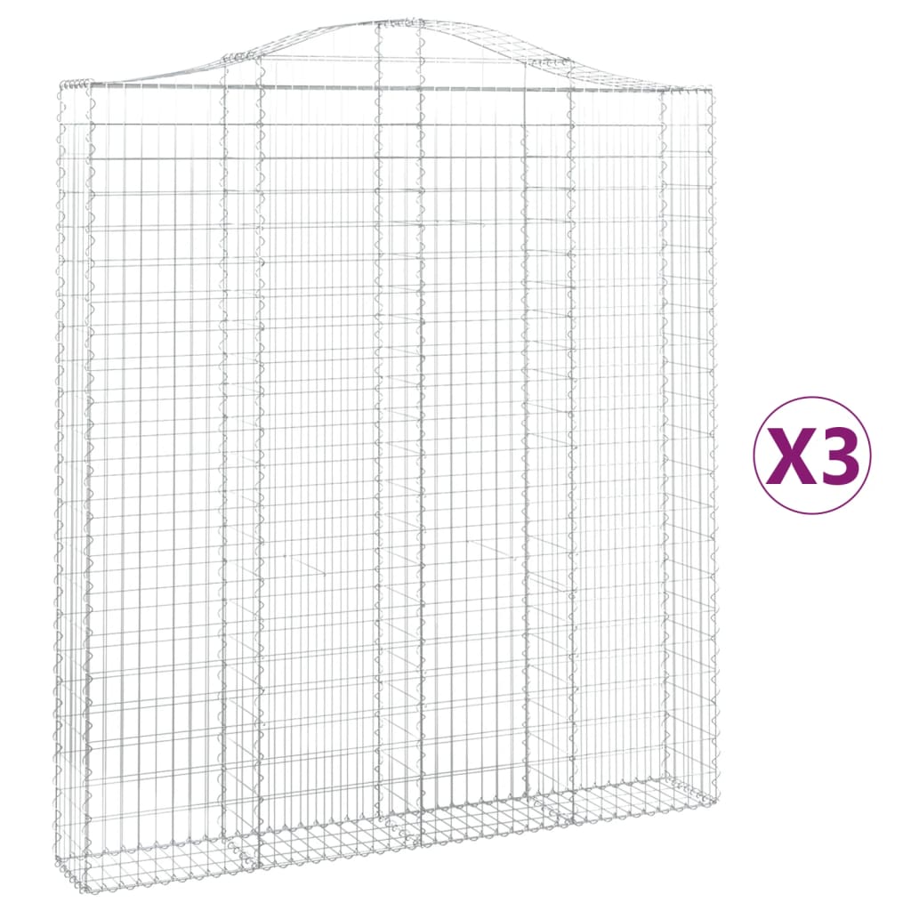 buede gabionkurve 3 stk. 200x30x220/240 cm galvaniseret jern