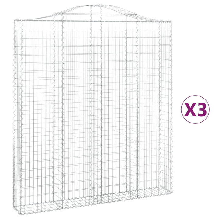 buede gabionkurve 3 stk. 200x30x220/240 cm galvaniseret jern