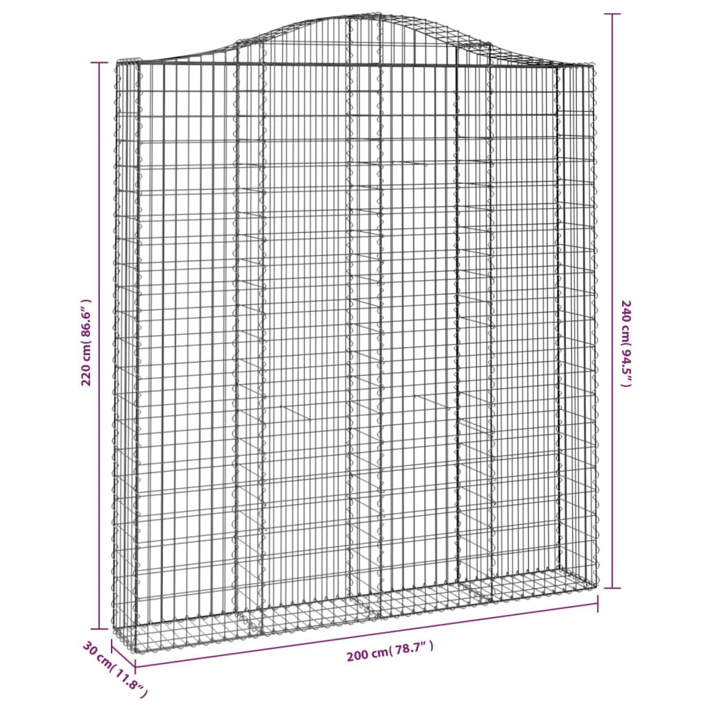 buede gabionkurve 3 stk. 200x30x220/240 cm galvaniseret jern