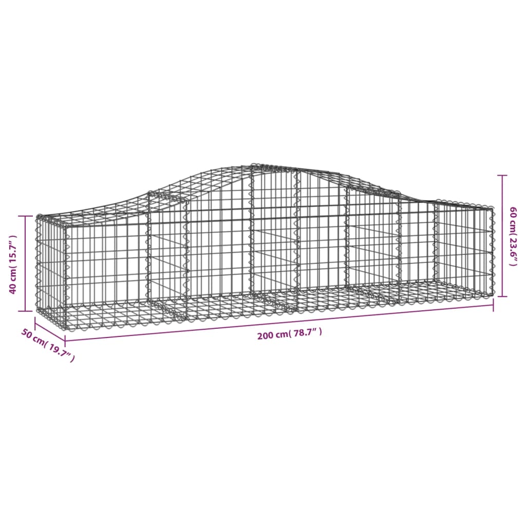 buede gabionkurve 2 stk. 200x50x40/60 cm galvaniseret jern
