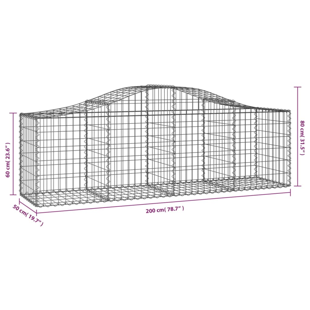 buede gabionkurve 2 stk. 200x50x60/80 cm galvaniseret jern