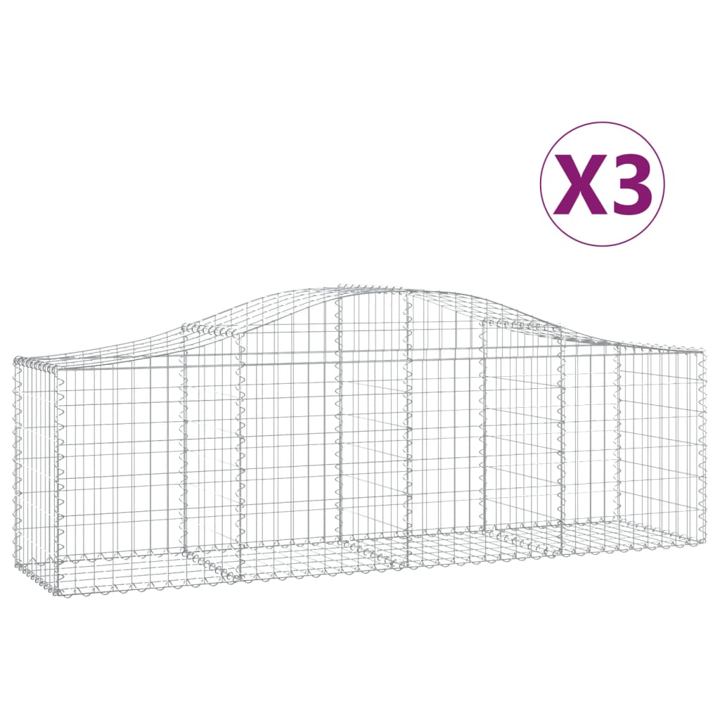 buede gabionkurve 3 stk. 200x50x60/80 cm galvaniseret jern