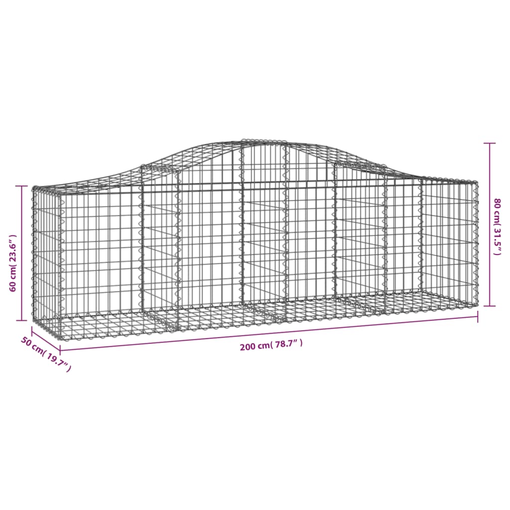 buede gabionkurve 3 stk. 200x50x60/80 cm galvaniseret jern