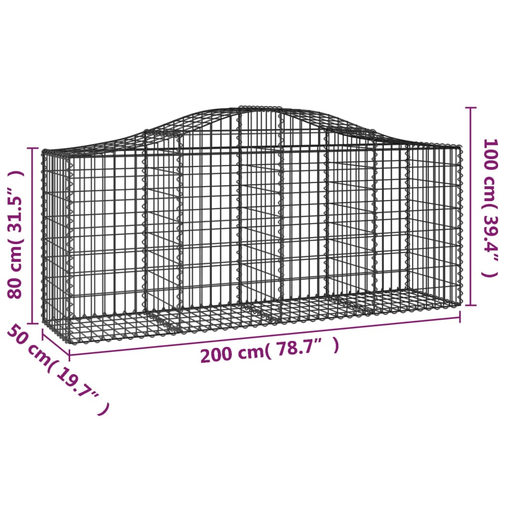 buede gabionkurve 2 stk. 200x50x80/100 cm galvaniseret jern