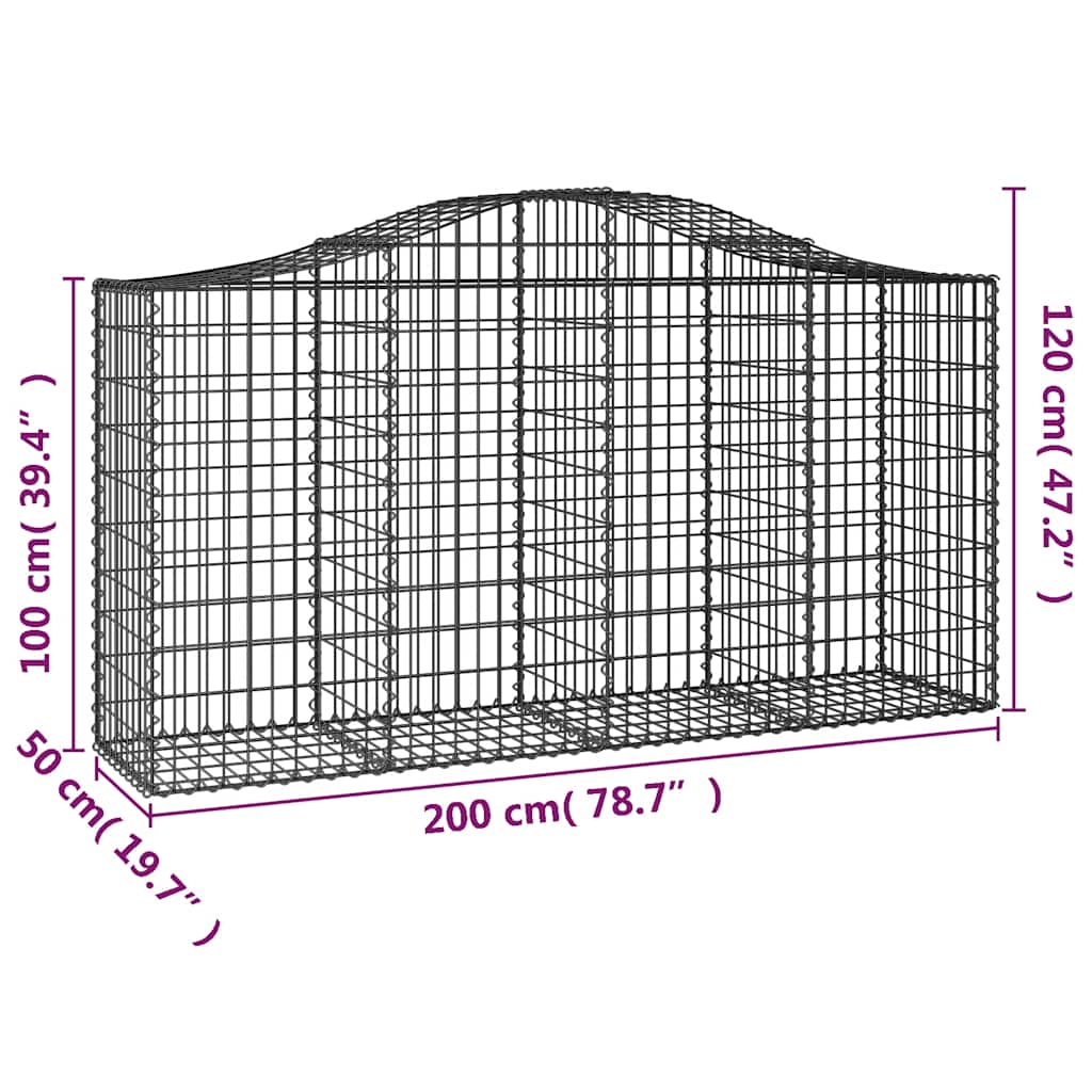 buede gabionkurve 8 stk. 200x50x100/120 cm galvaniseret jern