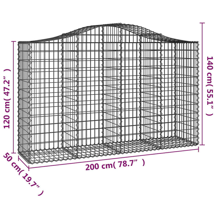 buede gabionkurve 5 stk. 200x50x120/140 cm galvaniseret jern