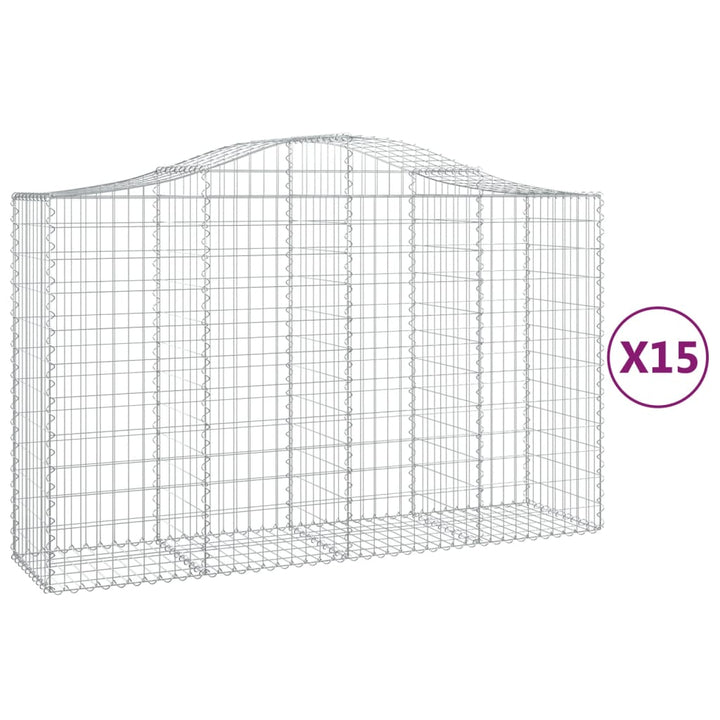 buede gabionkurve 15 stk. 200x50x120/140 cm galvaniseret jern