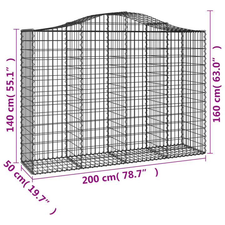 buede gabionkurve 3 stk. 200x50x140/160 cm galvaniseret jern
