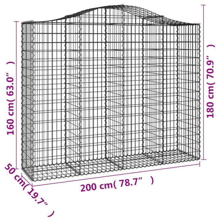 buede gabionkurve 7 stk. 200x50x160/180 cm galvaniseret jern