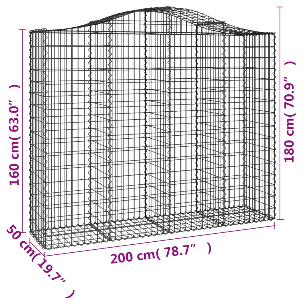 buede gabionkurve 20 stk. 200x50x160/180 cm galvaniseret jern