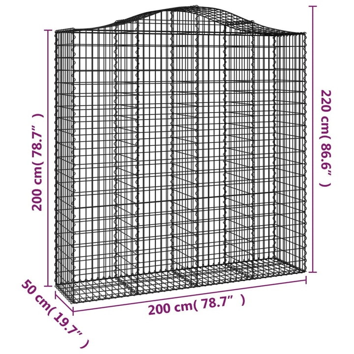 buede gabionkurve 3 stk. 200x50x200/220 cm galvaniseret jern