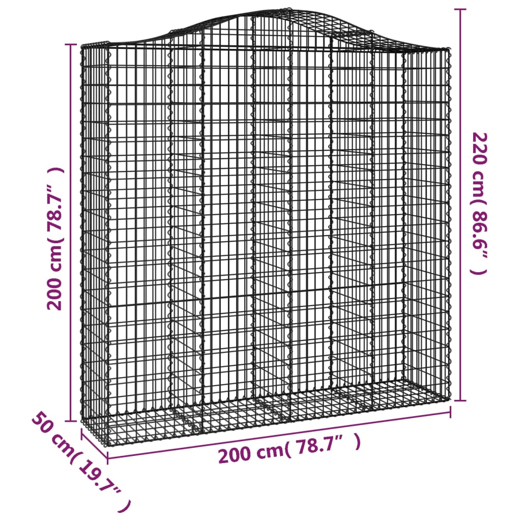 buede gabionkurve 5 stk. 200x50x200/220 cm galvaniseret jern