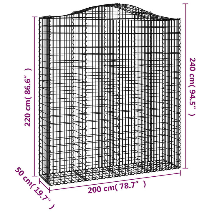 buede gabionkurve 7 stk. 200x50x220/240 cm galvaniseret jern