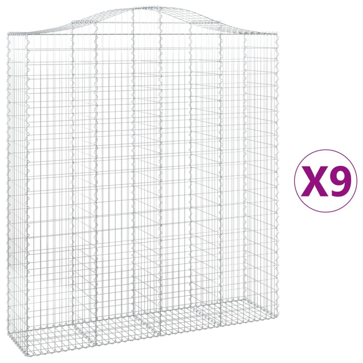 buede gabionkurve 9 stk. 200x50x220/240 cm galvaniseret jern