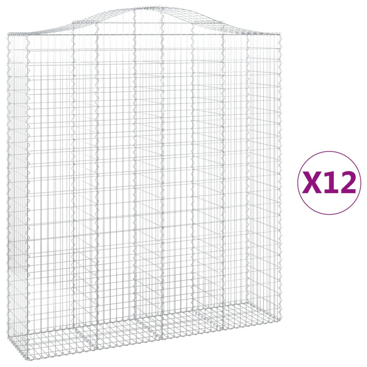 buede gabionkurve 12 stk. 200x50x220/240 cm galvaniseret jern