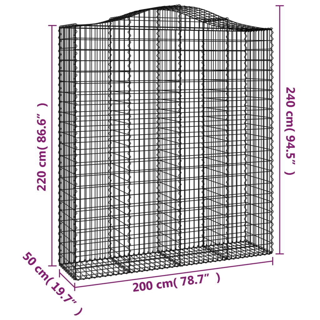 buede gabionkurve 13 stk. 200x50x220/240 cm galvaniseret jern