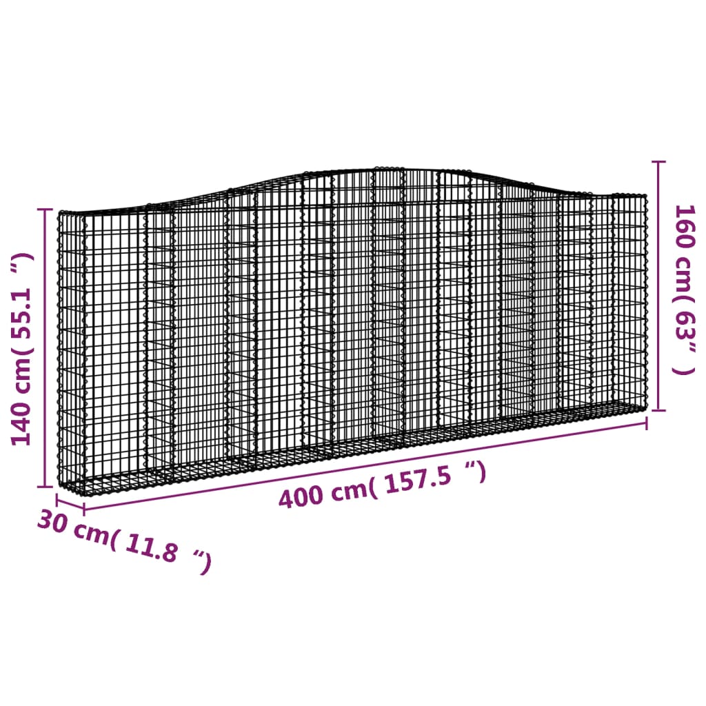 buede gabionkurve 15 stk. 400x30x140/160 cm galvaniseret jern