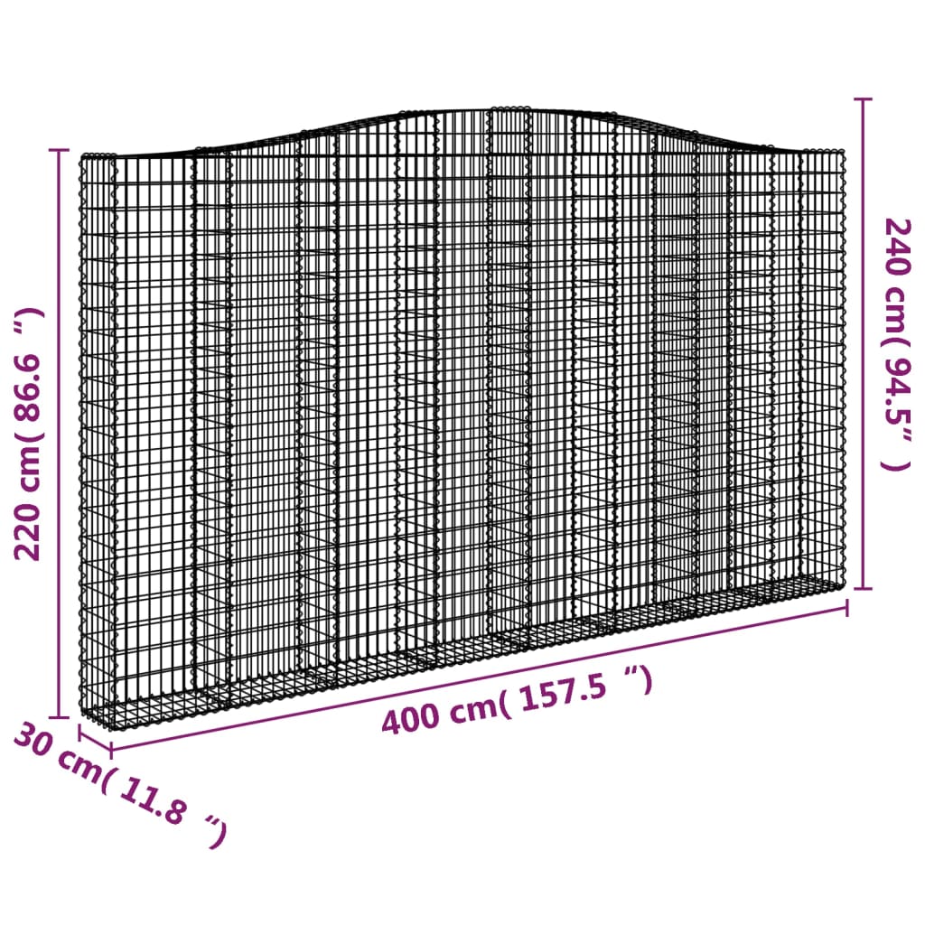buede gabionkurve 5 stk. 400x30x220/240 cm galvaniseret jern