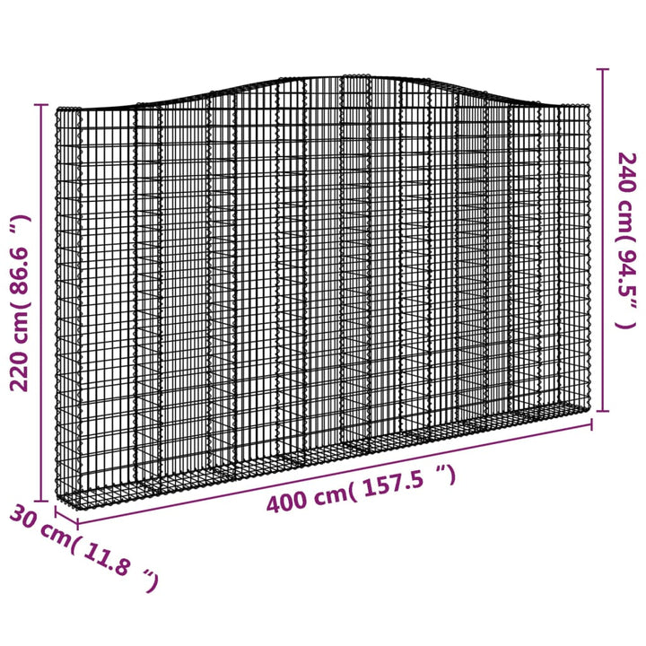 buede gabionkurve 6 stk. 400x30x220/240 cm galvaniseret jern