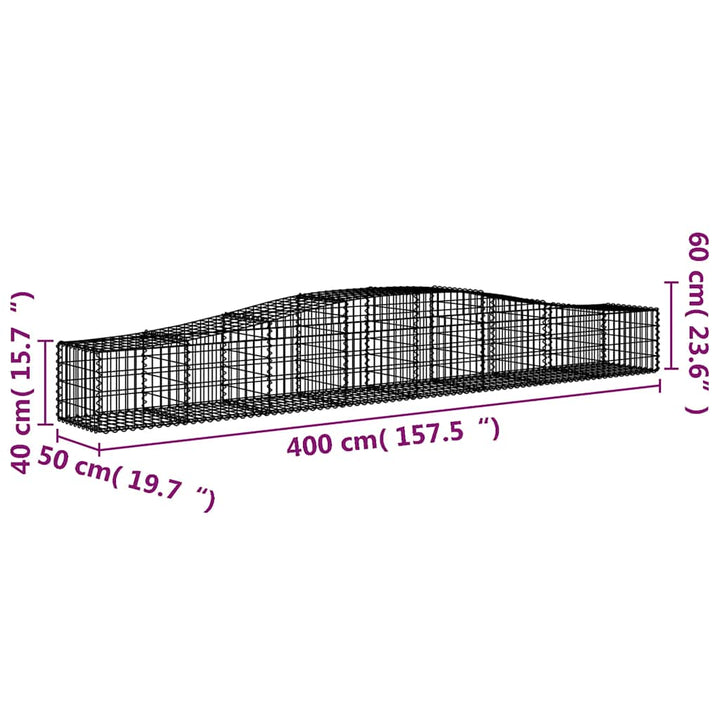 buede gabionkurve 4 stk. 400x50x40/60 cm galvaniseret jern
