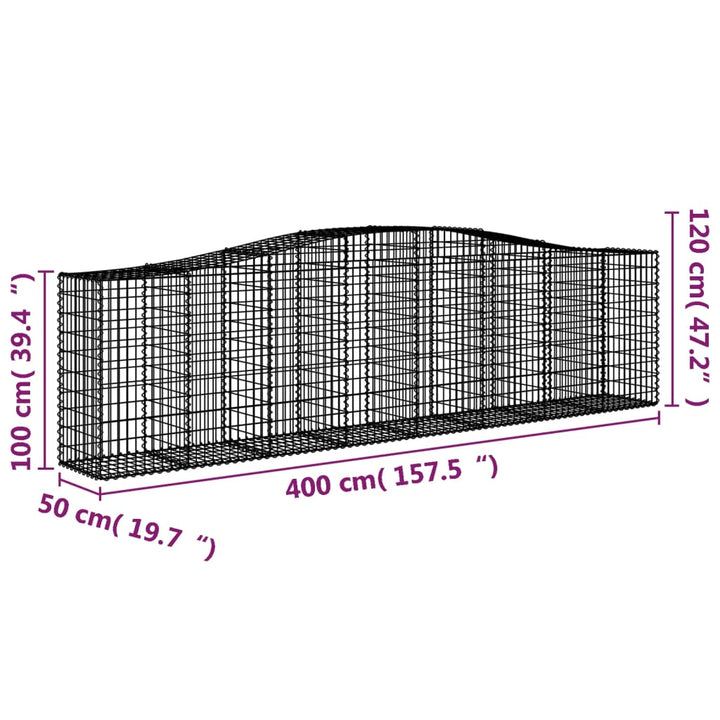 buede gabionkurve 25 stk. 400x50x100/120 cm galvaniseret jern