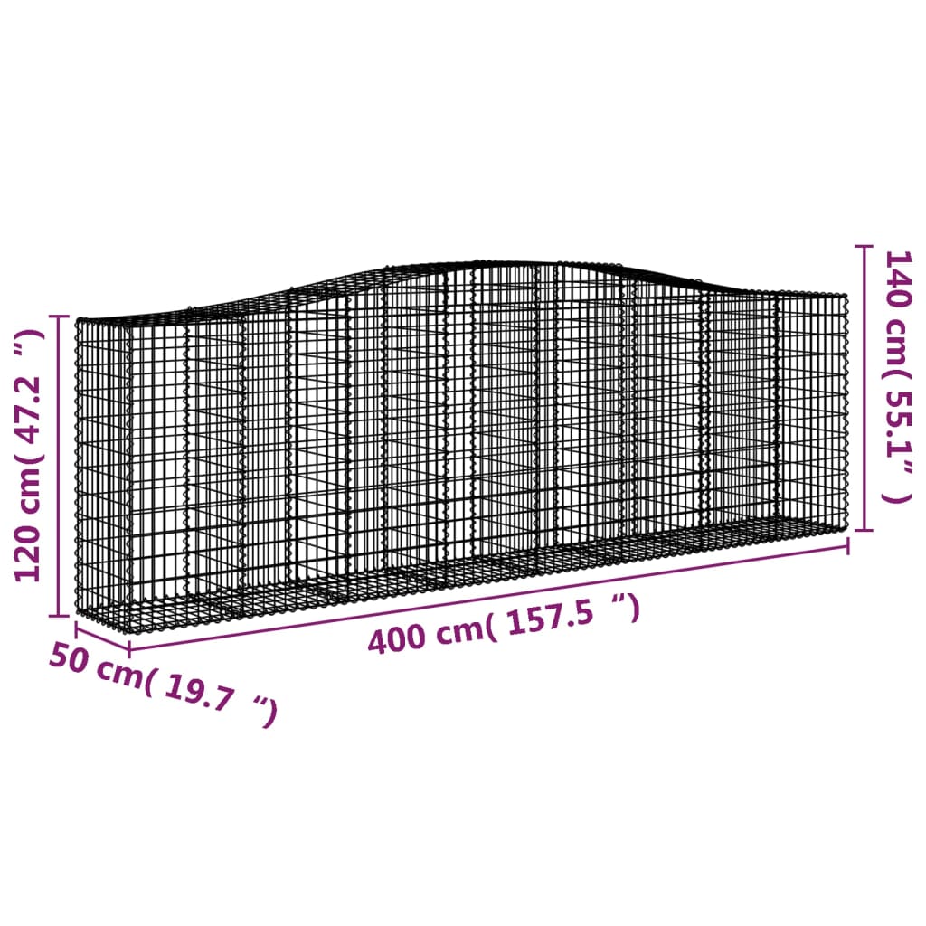 buede gabionkurve 6 stk. 400x50x120/140 cm galvaniseret jern
