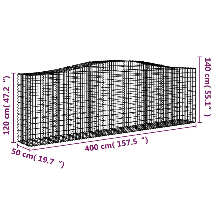 buede gabionkurve 15 stk. 400x50x120/140 cm galvaniseret jern