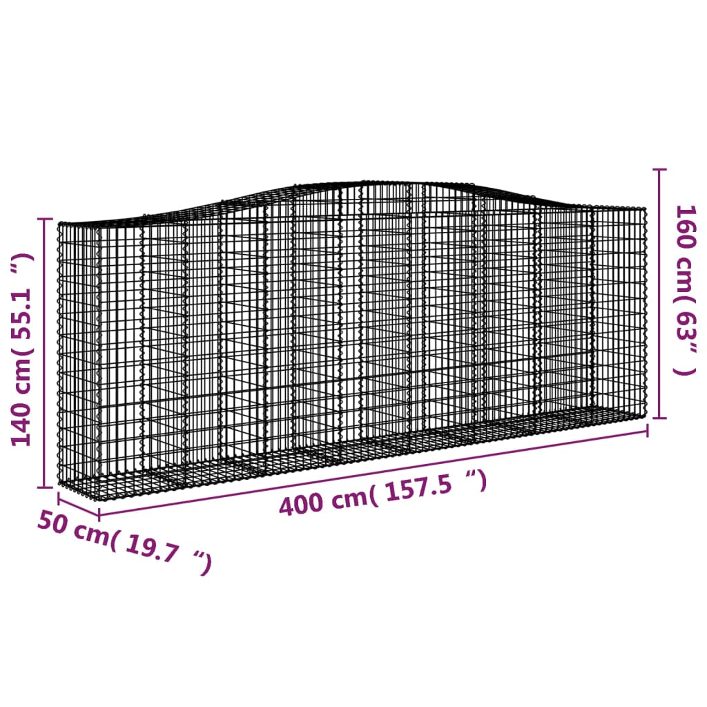 buede gabionkurve 4 stk. 400x50x140/160 cm galvaniseret jern