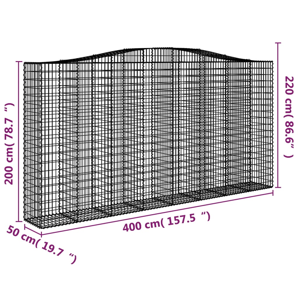 buede gabionkurve 2 stk. 400x50x200/220 cm galvaniseret jern