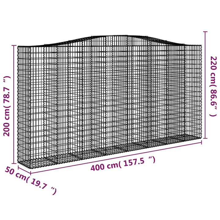 buede gabionkurve 3 stk. 400x50x200/220 cm galvaniseret jern