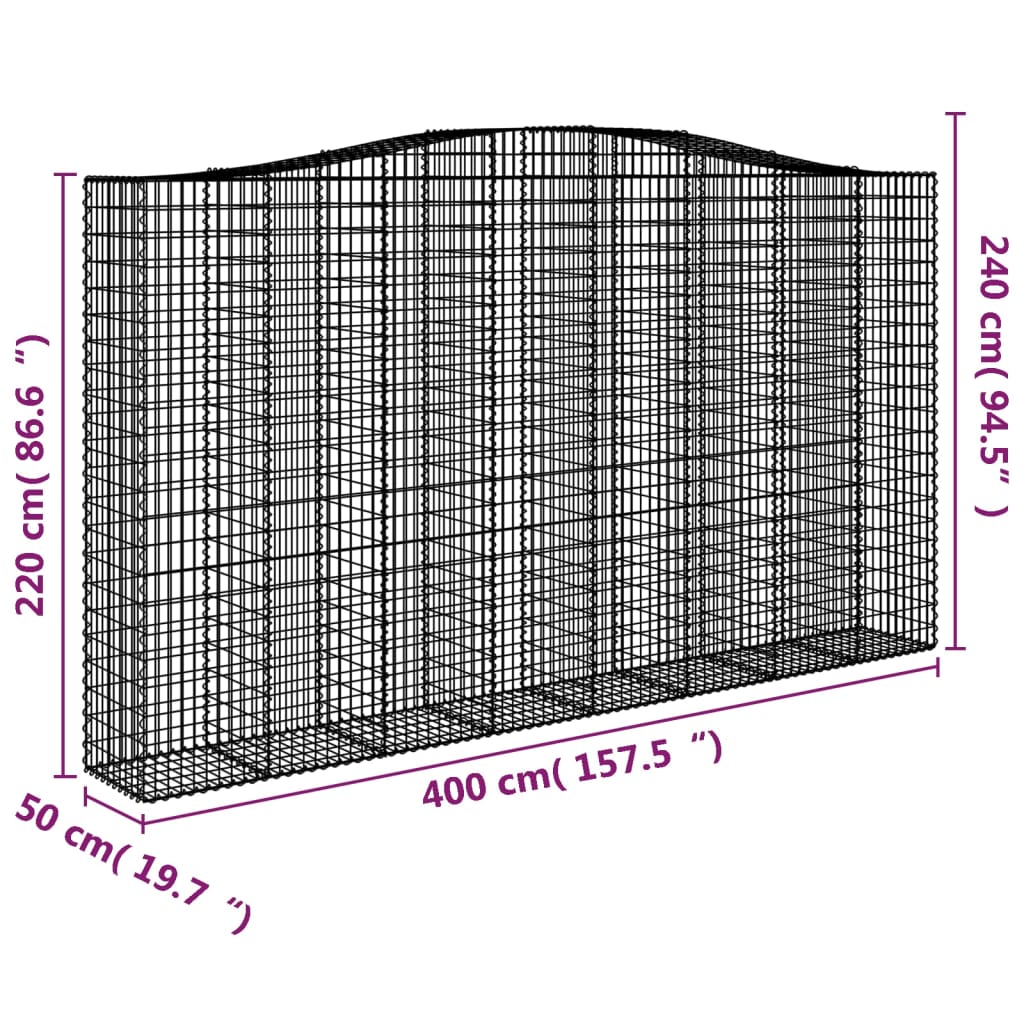 buede gabionkurve 4 stk. 400x50x220/240 cm galvaniseret jern