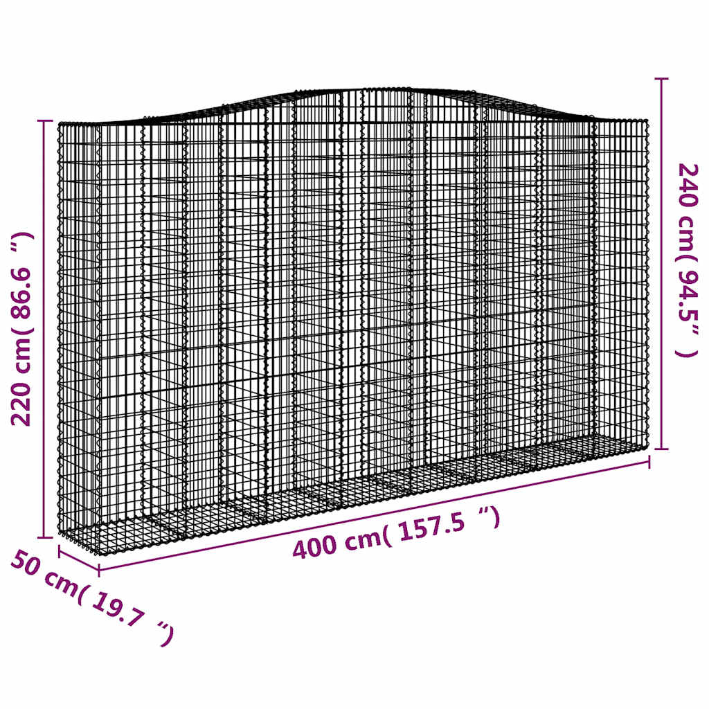 buede gabionkurve 6 stk. 400x50x220/240 cm galvaniseret jern