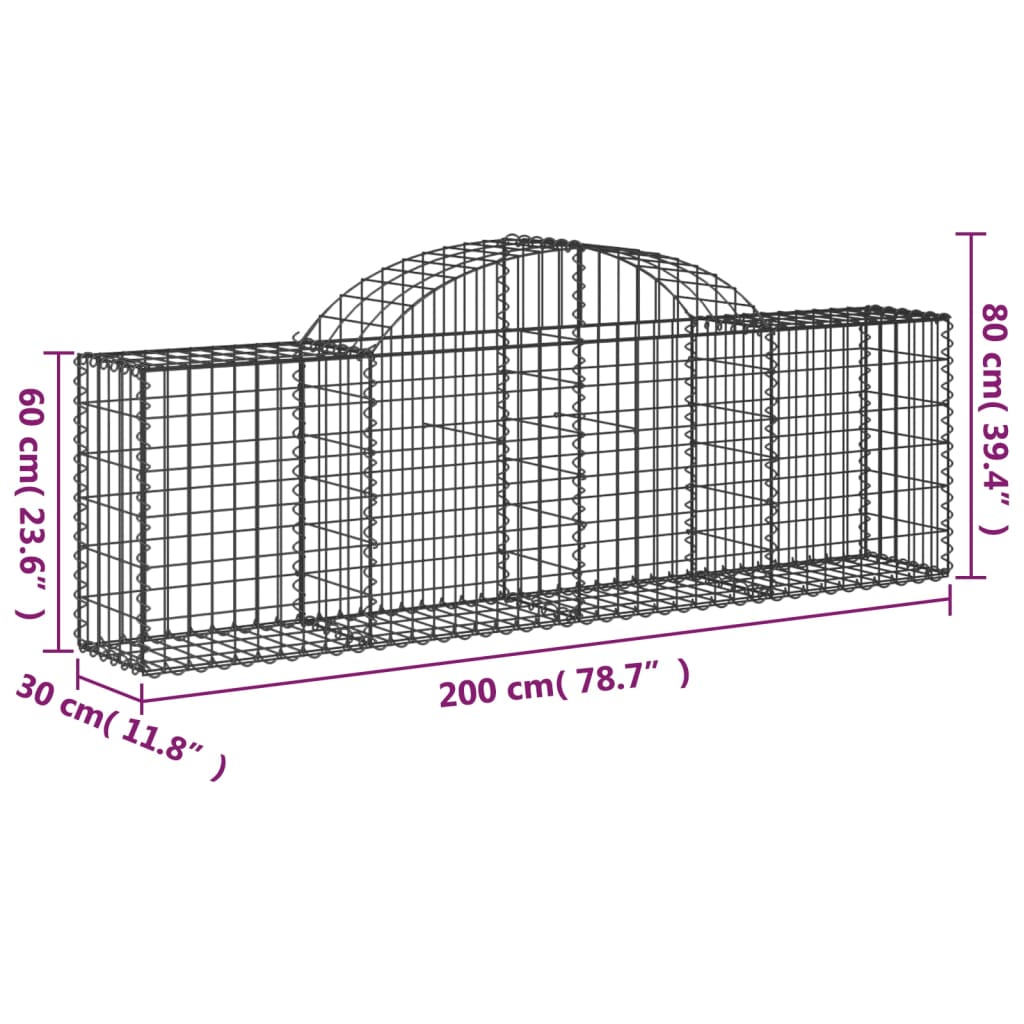 buede gabionkurve 3 stk. 200x30x60/80 cm galvaniseret jern
