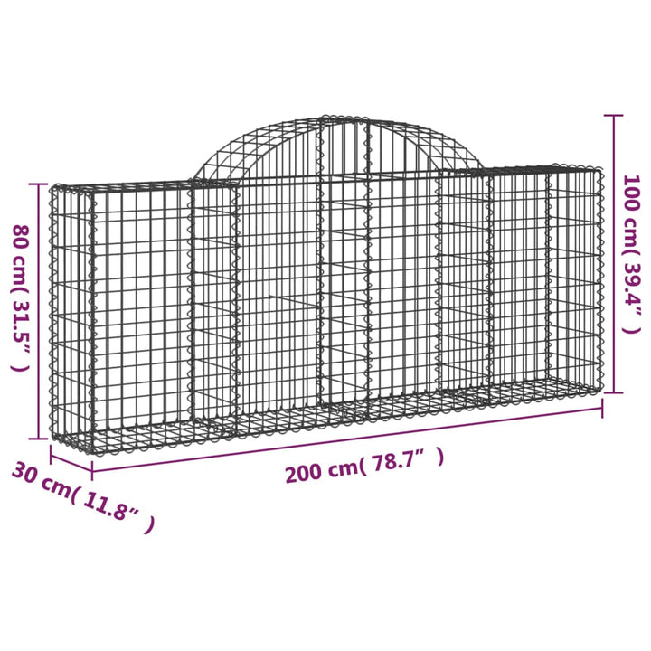buede gabionkurve 3 stk. 200x30x80/100 cm galvaniseret jern